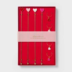 Spritz Heart Drink Stirrers & Wine Glass Charms Set Valentine Party Bar NIB